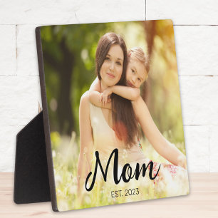 Custom Mom Established Modern Script Photo Plaque