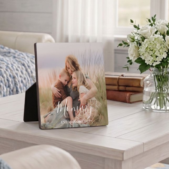 Custom Mom Established Modern Script Photo  Plaque (Creator Uploaded)