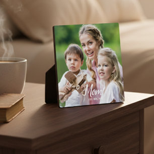 Custom Mom Established Modern Script Photo Plaque