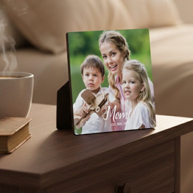 Custom Mom Established Modern Script Photo  Plaque (Creator Uploaded)