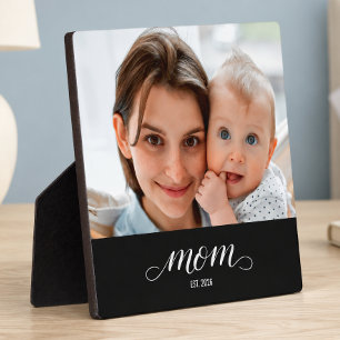 Custom Mom Established Modern Script Photo Plaque