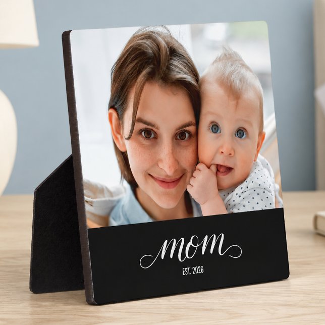 Custom Mom Established Modern Script Photo Plaque (Creator Uploaded)