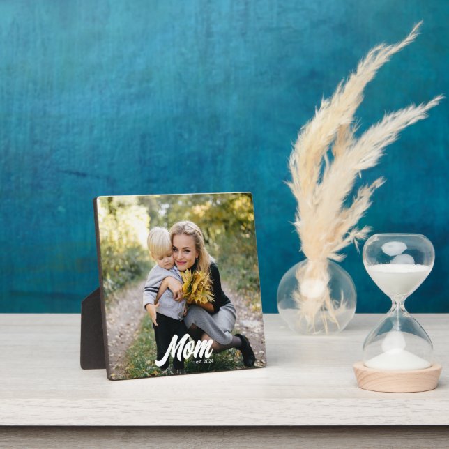 Custom Mom Established Modern Script Photo Plaque (Insitu)