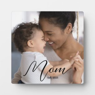 Custom Mom Established Modern Script Photo Plaque