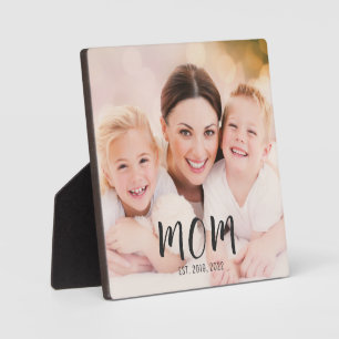 Custom Mom Established Modern Script Photo Plaque
