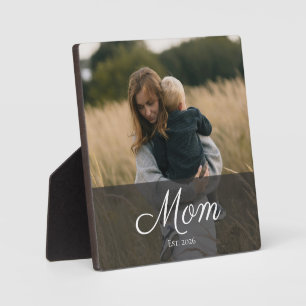 Custom Mom Established Modern Script Photo Plaque