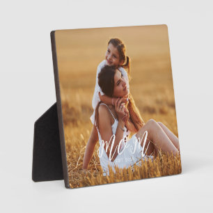 Custom Mom Established Modern Script Photo Plaque