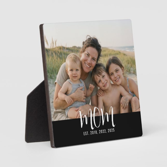 Custom Mom Established Modern Script Photo Plaque (Front)