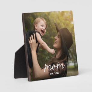 Custom Mom Established Modern Script Photo Plaque