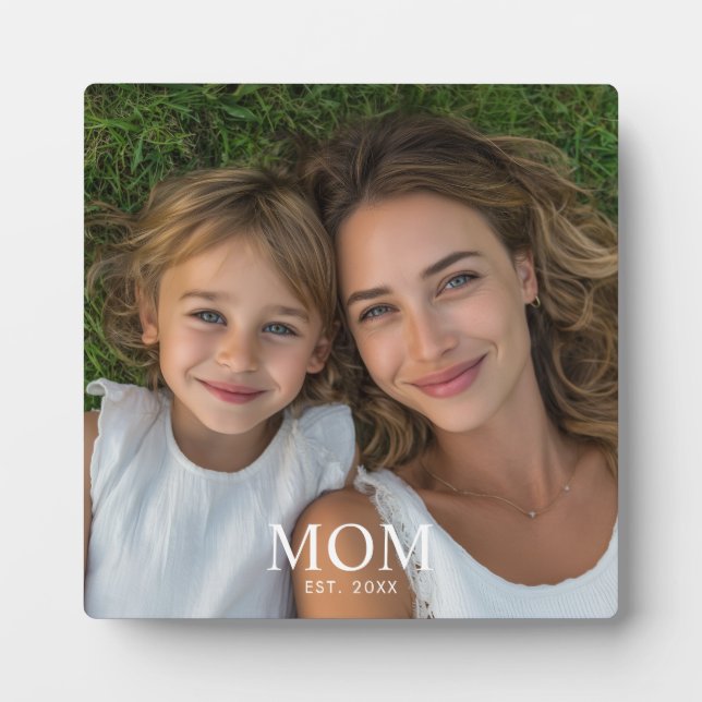 Custom Mom Established Modern Script Photo  Plaque (Front)