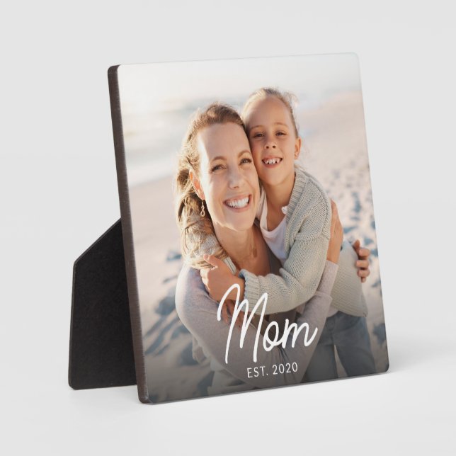 Custom Mom Established Modern Script Photo  Plaque (Front)