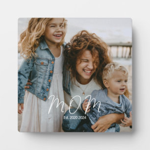 Custom Mom Established Modern Script Photo Plaque