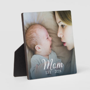 Custom Mom Established Modern Script Photo Plaque