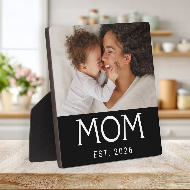 Custom Mom Established Modern Typography Photo Plaque (Creator Uploaded)
