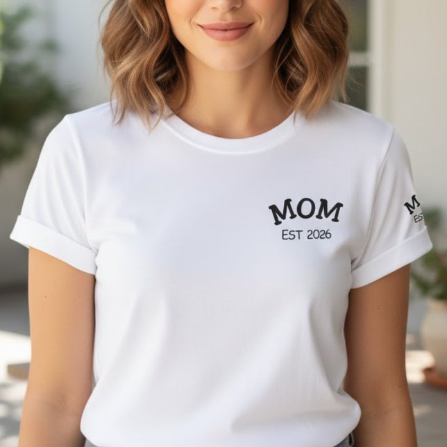 Custom Mom Established New Mom Gift Embroidered Embroidered Shirt (Creator Uploaded)