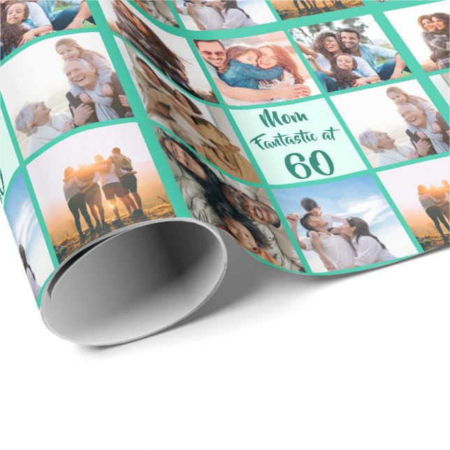 Custom Mom fantastic at 60 birthday photo collage Wrapping Paper (Roll Corner)