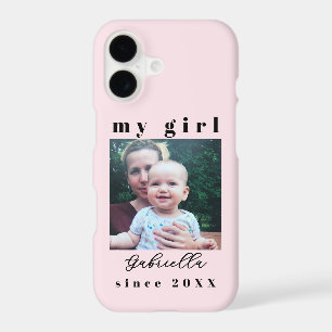 Custom Mom Girl Photo Since Year  Pastel Pink Chic iPhone 17 Case