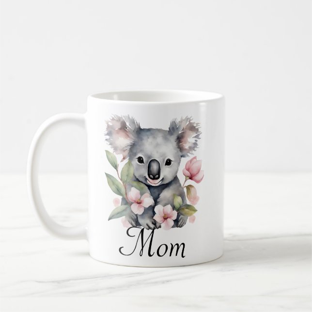 Custom Mom Koala Bear Floral Personalized  Coffee Mug (Left)