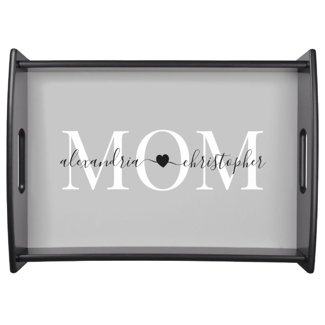 Custom Mom Names Typography Heart Serving Tray (Front)