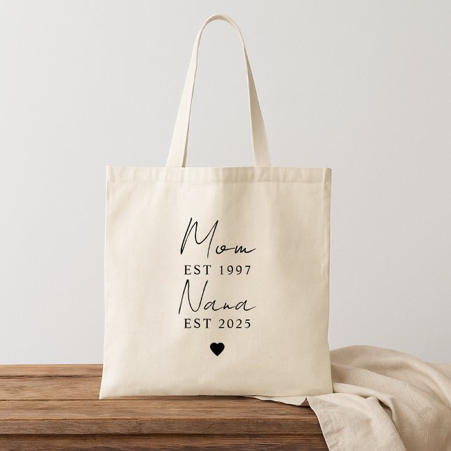 Custom Mom & Nana EST New Grandma Gift Tote Bag (Creator Uploaded)