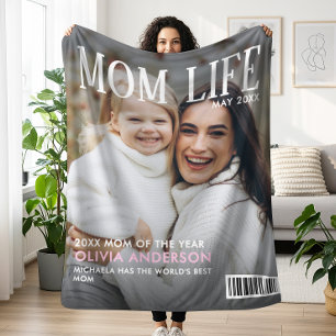 Custom Mom Of The Year Magazine Cover Gift Fleece Blanket