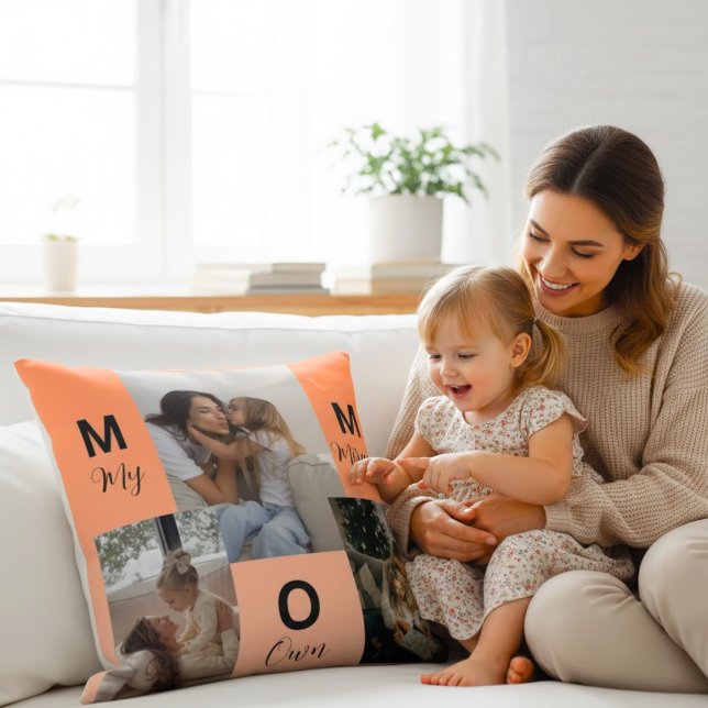 Custom "MOM" Photo Collage Throw Pillow (Creator Uploaded)