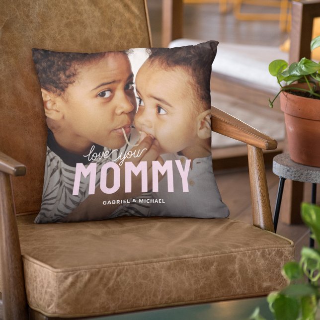 Custom Mom Photo Keepsake with Kids’ Names Throw Pillow (Creator Uploaded)