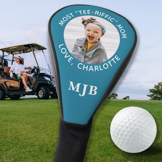 Custom MOM Photo Personalized Monogram Teal Driver Golf Head Cover (Creator Uploaded)