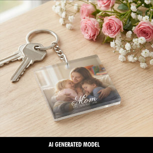Custom Mom Photo Script Est Date Mother's Day Keychain