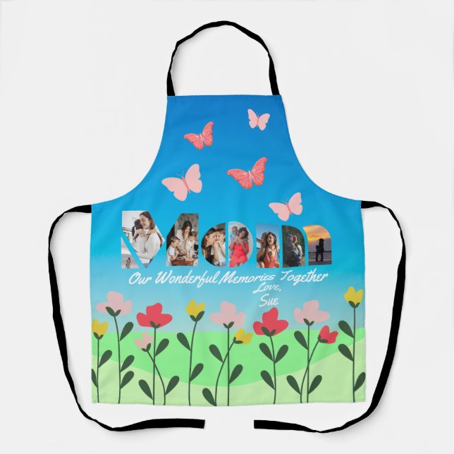 Custom Mom Photo With Flowers All-Over Print Apron (Front)