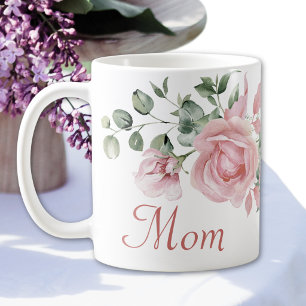 Custom Mom Pink Roses Floral Personalized Coffee Mug