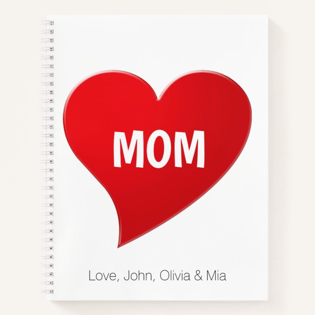 Custom Mom, red heart white letters Notebook (Front)
