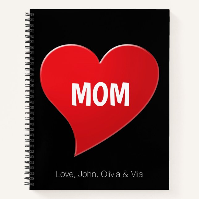 Custom Mom, red heart white letters Notebook (Front)