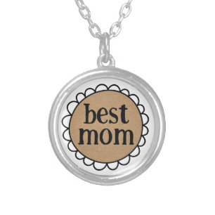 Custom Mom Scalloped Edge Silver Plated Necklace