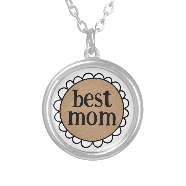 Custom Mom Scalloped Edge  Silver Plated Necklace (Front)
