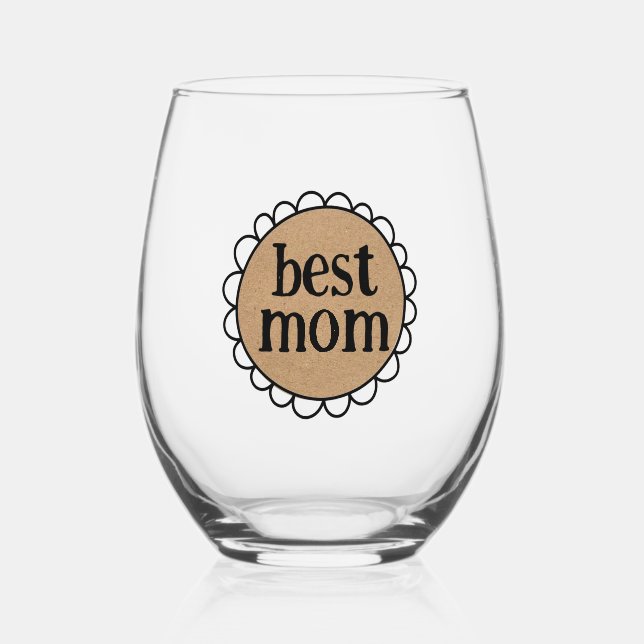 Custom Mom Scalloped Edge Stemless Wine Glass (Front)