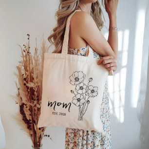 Custom mom tote bag, New mom floral tote bag gift