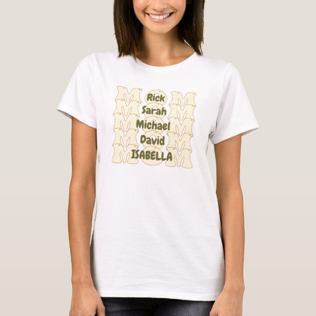 Custom Mom With Five Children's Names Groovy T-Shirt (Front)