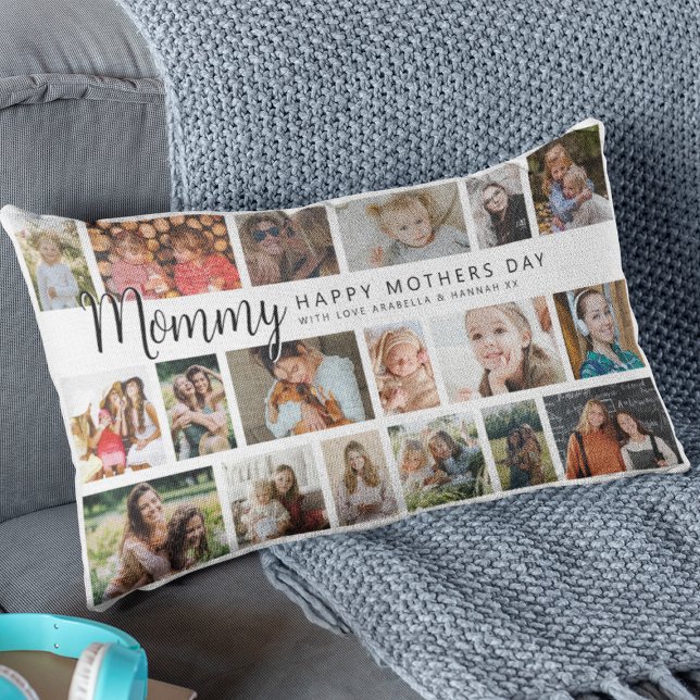 Custom Mommy 18 Photo Collage Lumbar Pillow (Creator Uploaded)