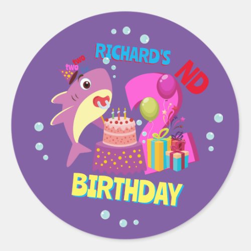 Custom Mommy Aunty Papa Daddy Shark Birthday Gift Classic Round Sticker