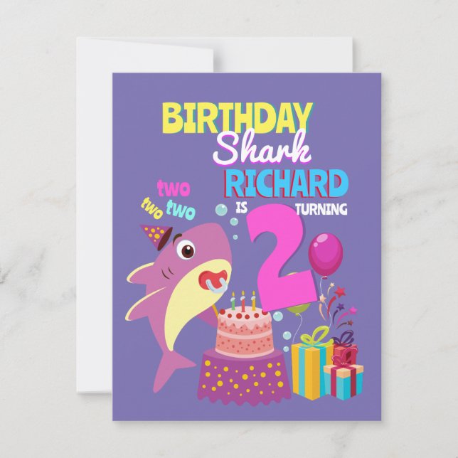 Custom Mommy Aunty Papa Daddy Shark Birthday Gift Invitation (Front)