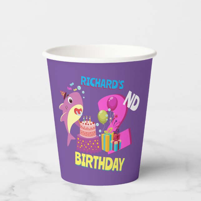 Custom Mommy Aunty Papa Daddy Shark Birthday Gift Paper Cups (Front)