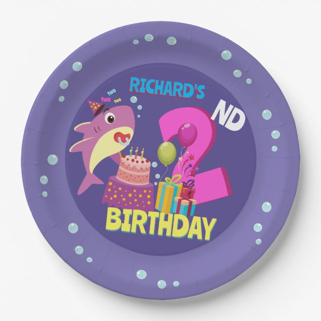 Custom Mommy Aunty Papa Daddy Shark Birthday Gift Paper Plates (Front)