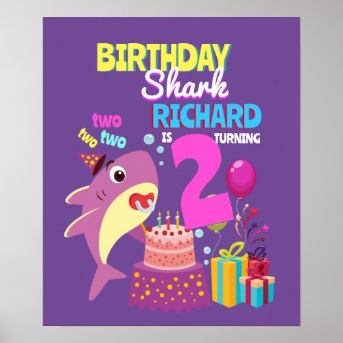 Custom Mommy Aunty Papa Daddy Shark Birthday Gift Poster