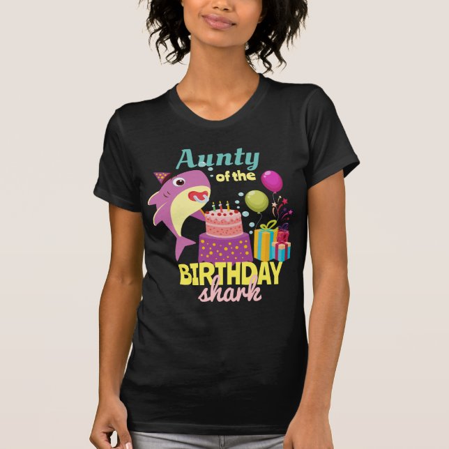 Custom Mommy Aunty Papa Daddy Shark Birthday Gift T-Shirt (Front)