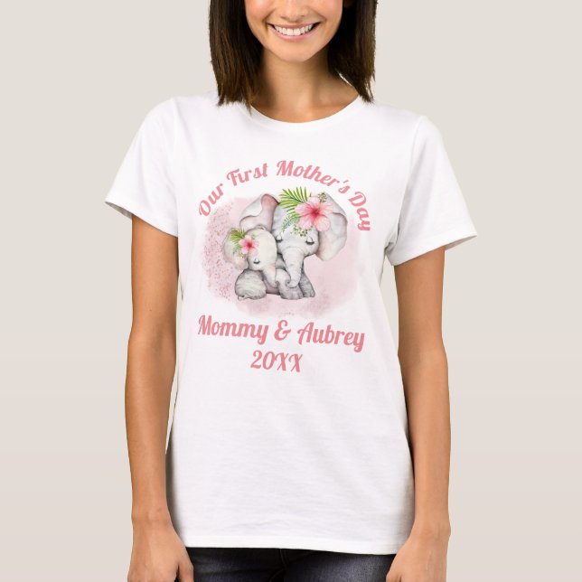 Custom Mommy & Baby Elephant Mother's Day T-shirt (Front)