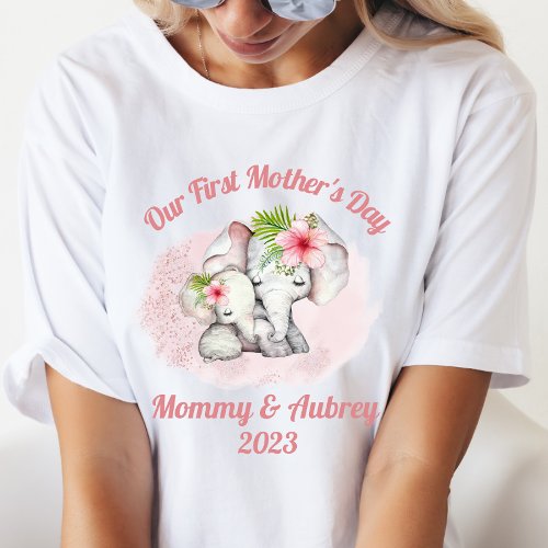 Custom Mommy  Baby Elephant Mothers Day T_shirt