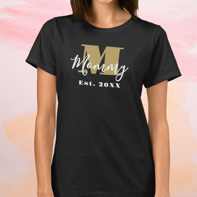 Custom Mommy Gold Monogram Established Year Script T-Shirt (Creator Uploaded)