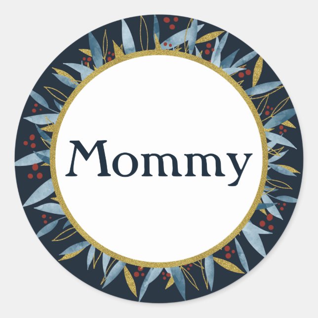 Custom Mommy Rounded Frame with Branch Bouquet Classic Round Sticker (Front)
