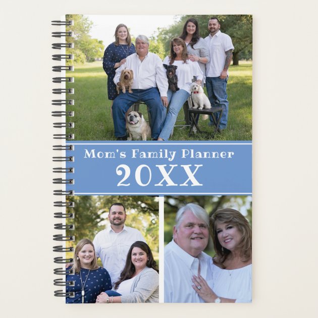 Custom Mom s Family Calendar Photo Blue Modern Planner Zazzle